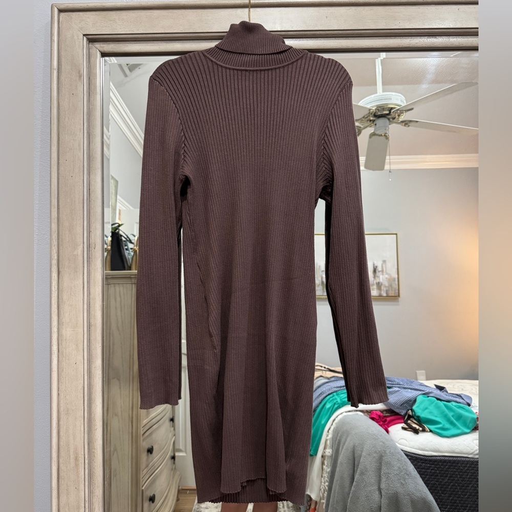 Elegant Brown Turtleneck Dress